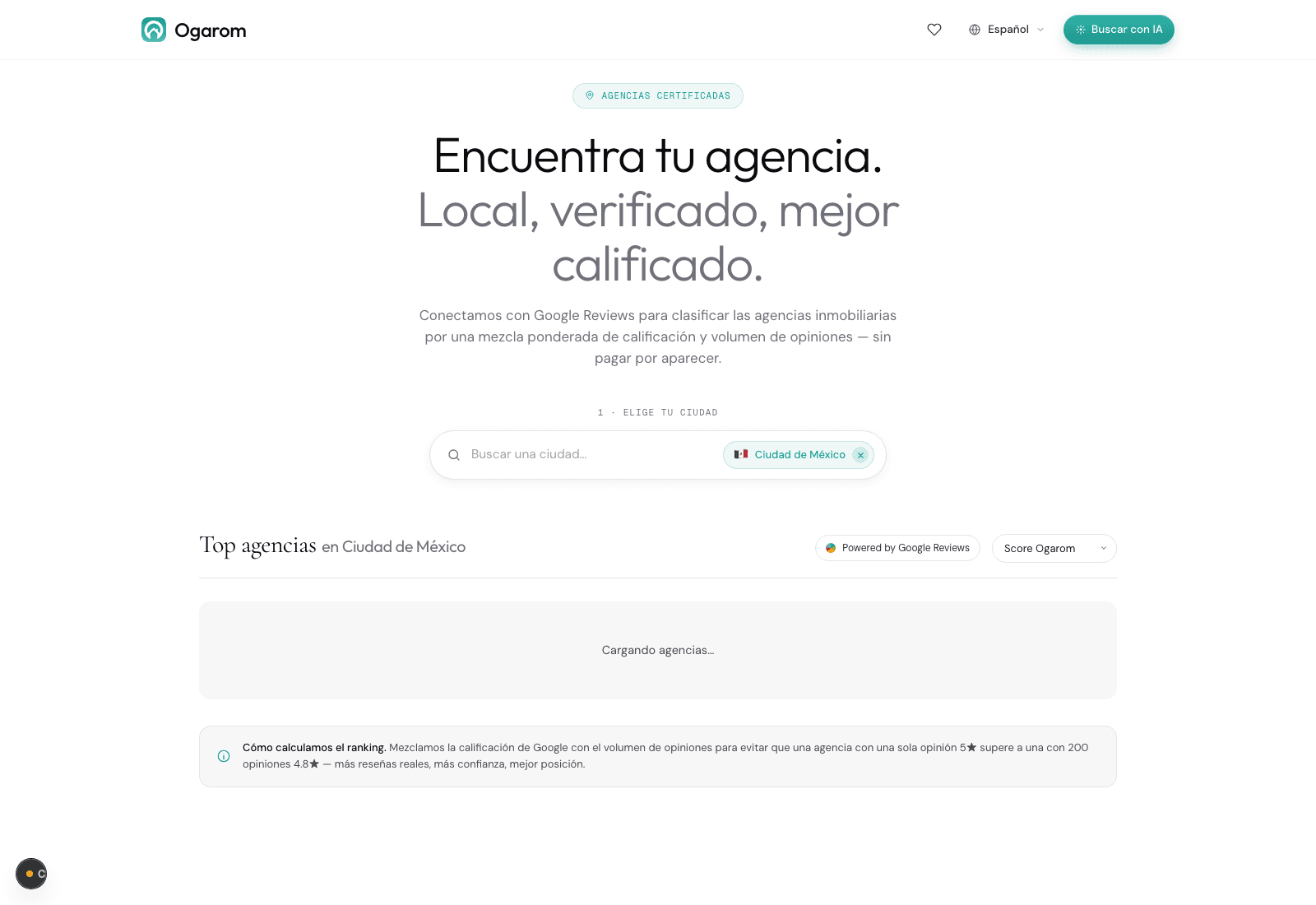Directorio de asesores inmobiliarios verificados en Ogarom, con badge AMPI y reseñas Google